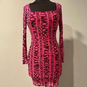 Mesh Bodycon Alphabet Print dress